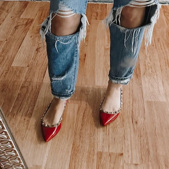 Valentino Garavani Rockstud red patent leather with studs pointed flats … - Picture 2 of 10